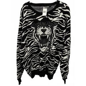 Sean John Men's 3XL Black and White Tiger Print Crew Neck Sweater